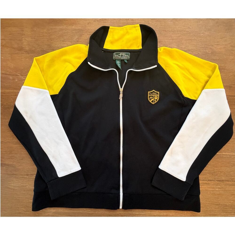 Lauren Ralph Lauren L-RL Active Track Jacket Full Zip Colorblock Black Yellow XL